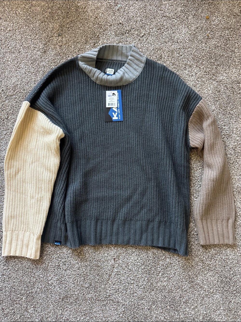Kavu Women's Colorblock Turtleneck Sweater in Gray, Cream & Tan